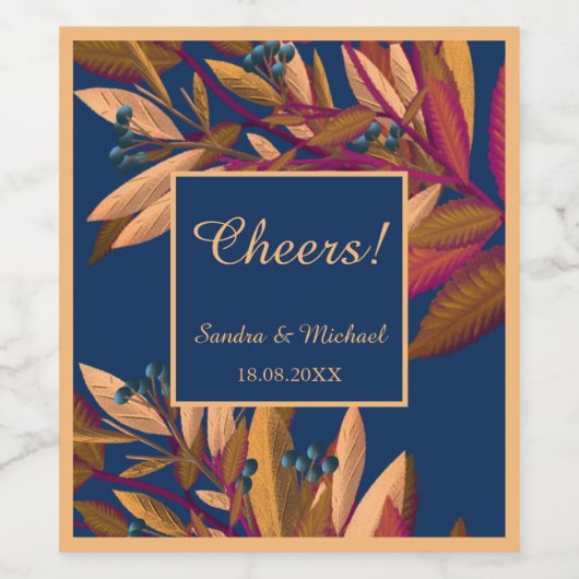 Elegante blauwe bosbessen bruiloft wijn label wijn etiket (Enkel label)