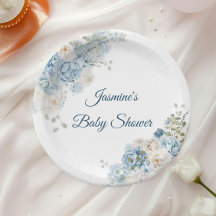 Elegante Blauwe Botanische Baby Shower Bloemen