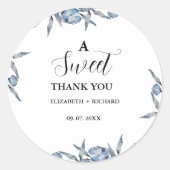 Elegante Blauwe Botanische Bedankt Feest  Ronde Sticker (Voorkant)