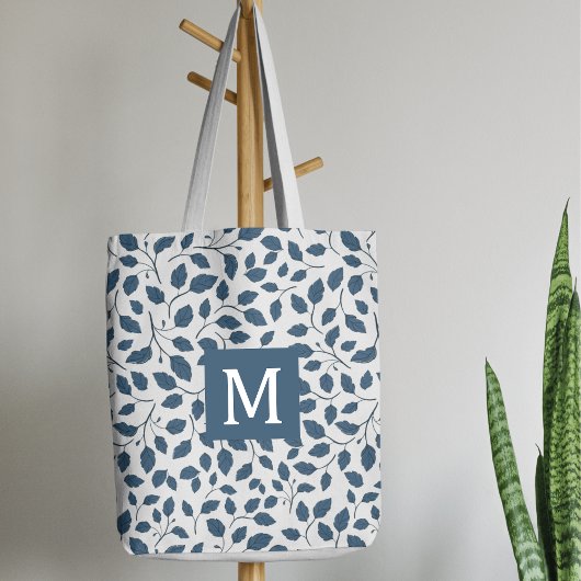 Elegante Blauwe Botanische Bladeren Canvas tas