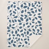 Elegante Blauwe Botanische Bladeren Sherpa Deken (Voorkant)