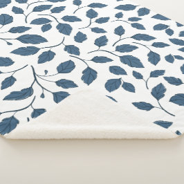 Elegante Blauwe Botanische Bladeren Sherpa Deken