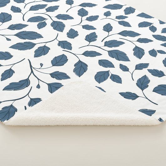 Elegante Blauwe Botanische Bladeren Sherpa Deken (3/4)