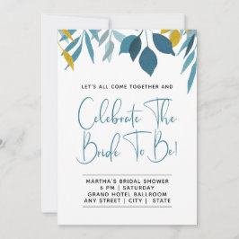 Elegante Blauwe Botanische Bruids Douche Uitnodigi Aankondiging