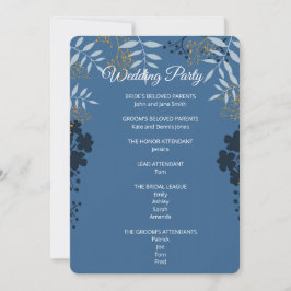 Elegante blauwe botanische ceremonieprogramma kaar kaart