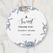 Elegante Blauwe Botanische Dank Feest  Bedankjes Labels (Voorkant)