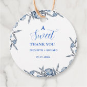 Elegante Blauwe Botanische Dankjewelige Feest Bedankjes Labels (Voorkant)