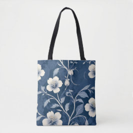 Elegante Blauwe Botanische Flora Tote Bag