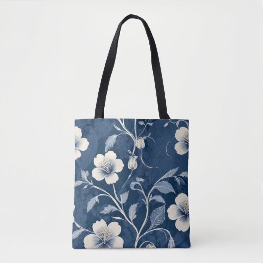 Elegante Blauwe Botanische Flora Tote Bag (Voorkant)