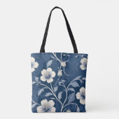 Elegante Blauwe Botanische Flora Tote Bag (Achterkant)