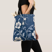Elegante Blauwe Botanische Flora Tote Bag (Dichtbij)