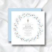 Elegante Blauwe Botanische Religieuze Jongensdoop Kaart