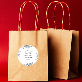 Elegante blauwe botanische sweet thank you-feest  ronde sticker