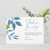 Elegante Blauwe Botanische Trouwkaart Bedankkaart (Staand voorkant)