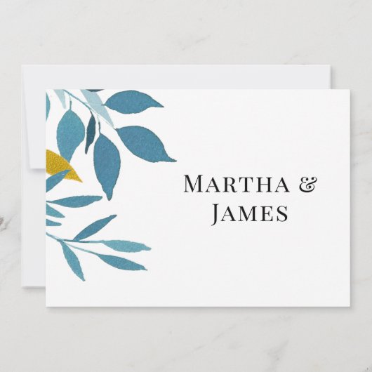 Elegante Blauwe Botanische Trouwkaart Bedankkaart (Achterkant)
