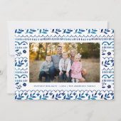 Elegante Blauwe Botanische Waterverf Kerstfoto Feestdagenkaart (Voorkant)