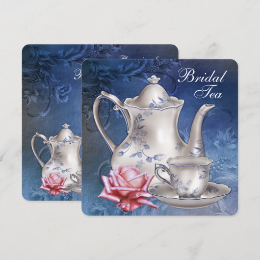 Elegante blauwe bruids thee kaart (Voorkant / Achterkant)