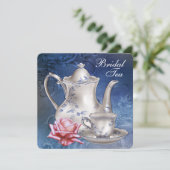 Elegante blauwe bruids thee kaart (Staand voorkant)