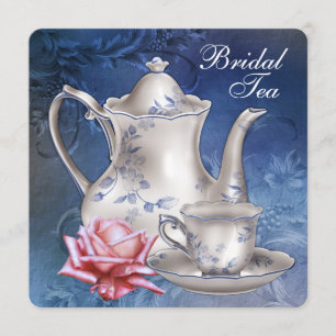 Elegante blauwe bruids thee kaart