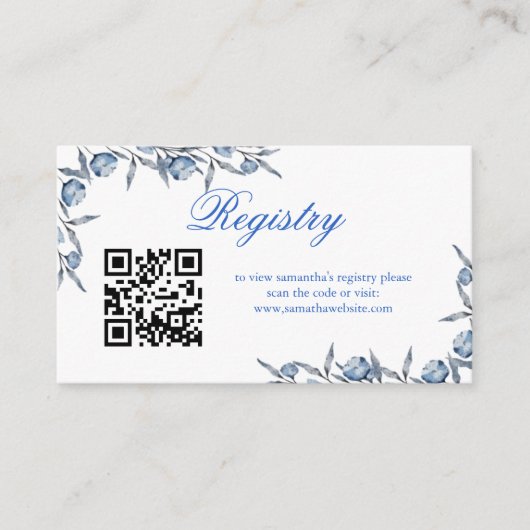 Elegante blauwe bruidsfeest- of babyshower- cadeau informatiekaartje (Voorkant)