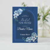 Elegante Blauwe Bruidsfeest Uitnodiging Aanpasbaar (Staand voorkant)