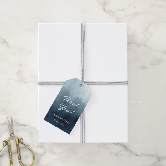 Elegante blauwe bruiloft dank u cadeaulabel (Met Touw)