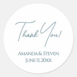 Elegante blauwe bruiloft dank u ronde sticker