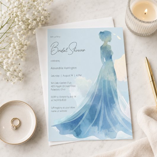 Elegante Blauwe Bruiloft Silhouet Bruidsfeest Kaart
