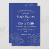 Elegante blauwe bruiloft uitnodiging | Modern (Voorkant / Achterkant)