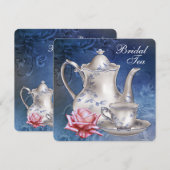 Elegante Blauwe Bruilofts Thee Kaart (Voorkant / Achterkant)