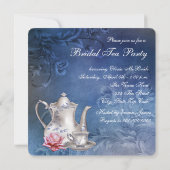 Elegante Blauwe Bruilofts Thee Kaart (Achterkant)