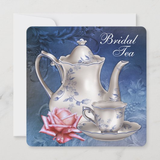 Elegante Blauwe Bruilofts Thee Kaart (Voorkant)