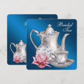 Elegante Blauwe Bruilofts Theepartij Kaart (Voorkant / Achterkant)