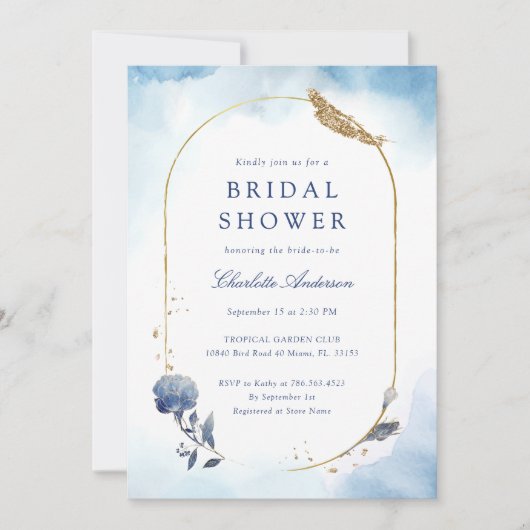 Elegante Blauwe Bruiloftsborrel Kaart (Voorkant)