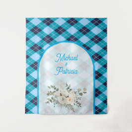 Elegante Blauwe Bruiloftsfeest Decoratie Wandkleed