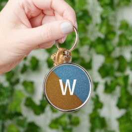 Elegante Blauwe &Bruine Glitter Monogram Sleutelhanger