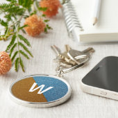 Elegante Blauwe &Bruine Glitter Monogram Sleutelhanger (Zijkant)