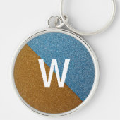 Elegante Blauwe &Bruine Glitter Monogram Sleutelhanger (Voorkant)