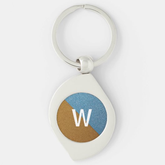 Elegante Blauwe &Bruine Glitter Monogram Sleutelhanger (Voorkant)