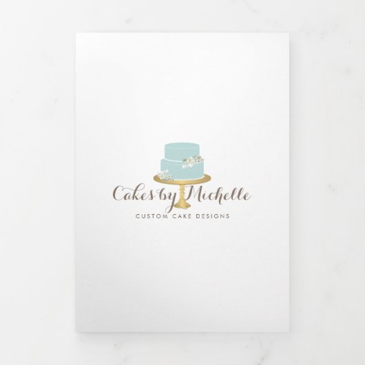 Elegante Blauwe Cake met Bloemen Bakkerij Brochure Drieluik Kaart (Cover)