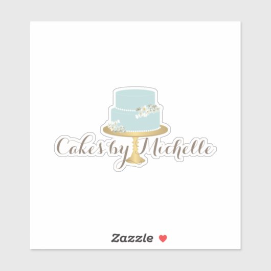 Elegante Blauwe Cake met Bloemen Sticker (Vel)