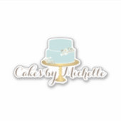 Elegante Blauwe Cake met Bloemen Sticker (Voorkant)