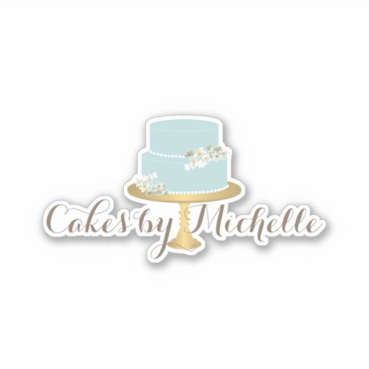 Elegante Blauwe Cake met Bloemen Sticker (Voorkant)