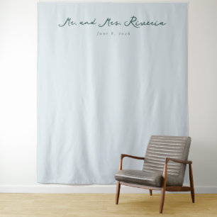 Elegante Blauwe Calligrafie Wandkleed