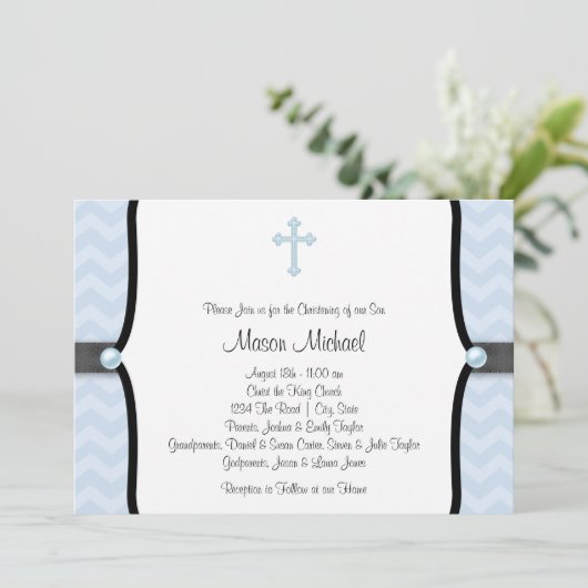 Elegante blauwe Chevron doop Kaart (Staand voorkant)