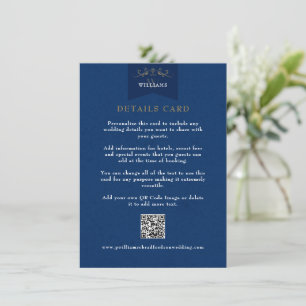 Elegante Blauwe Chic Chapter Page Wedding Details Informatiekaartje