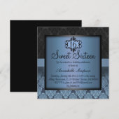 Elegante Blauwe Chic Damast Sweet16 Uitnodiging (Voorkant / Achterkant)