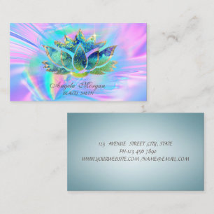 Elegante Blauwe Chic Lotus Bloem Holografisch Visitekaartje