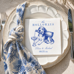 Elegante Blauwe Chinoiserie Beagle Bruiloft Servet