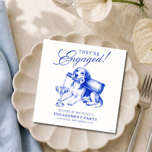 Elegante blauwe chinoiserie beagle-verlovingsfeest servet